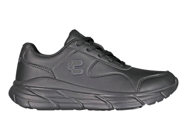 Tenis deportivos Charly color negro total con suela robusta y diseño moderno.