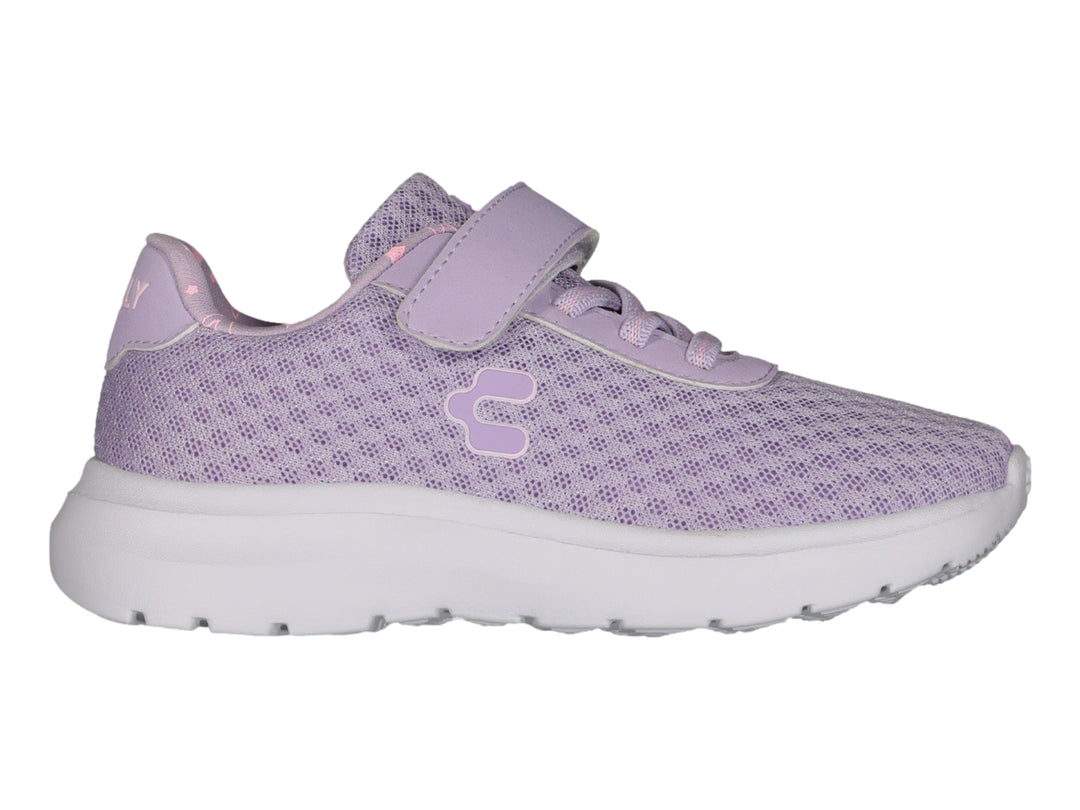 Tenis deportivos color lila con suela blanca y cierre de velcro para Niño.