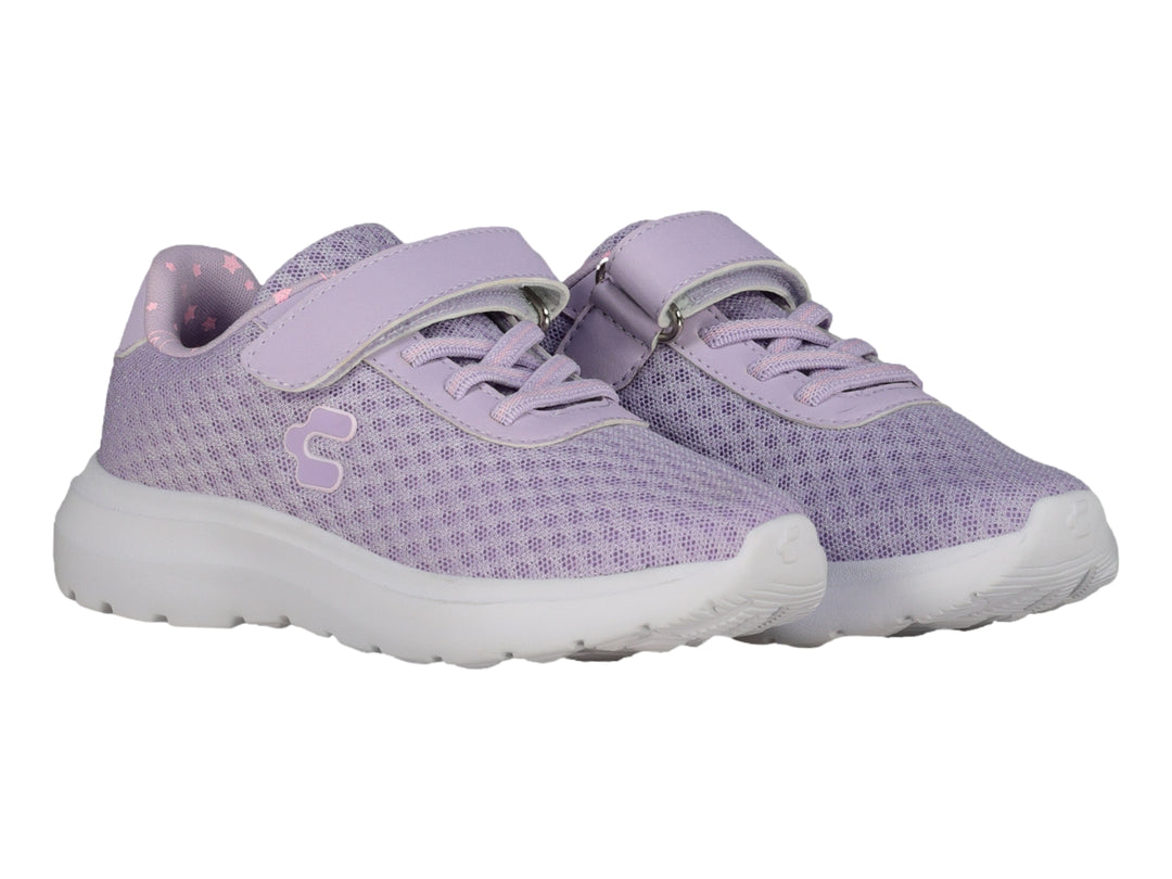 Tenis deportivos color lila con suela blanca y cierre de velcro para Niño.