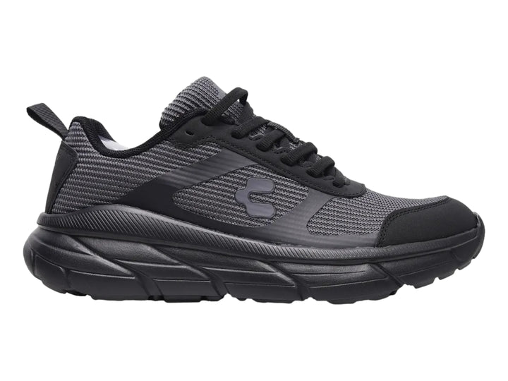 Tenis deportivos Charly color gris y negro para hombre con suela gruesa y tejido de malla.