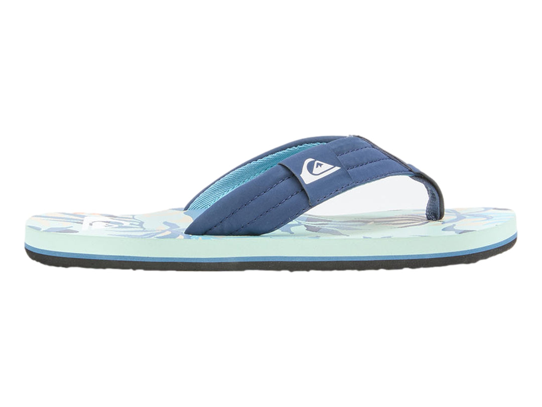 Sandalia de dedo Quiksilver en colores azul marino y celeste con suela negra.