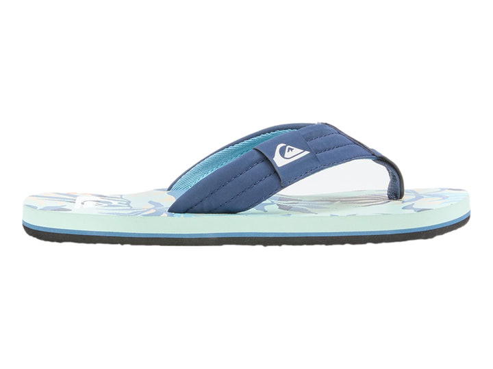 Sandalia de dedo Quiksilver en colores azul marino y celeste con suela negra.