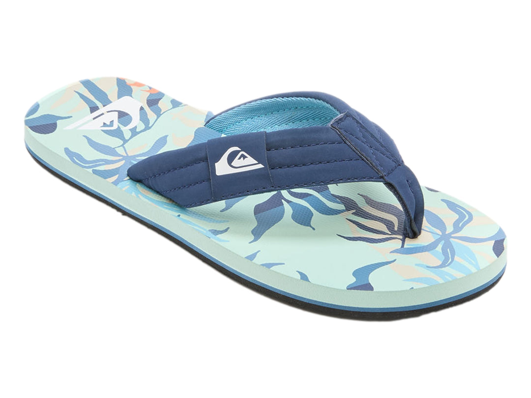 Sandalia de dedo Quiksilver en colores azul marino y celeste con suela negra.