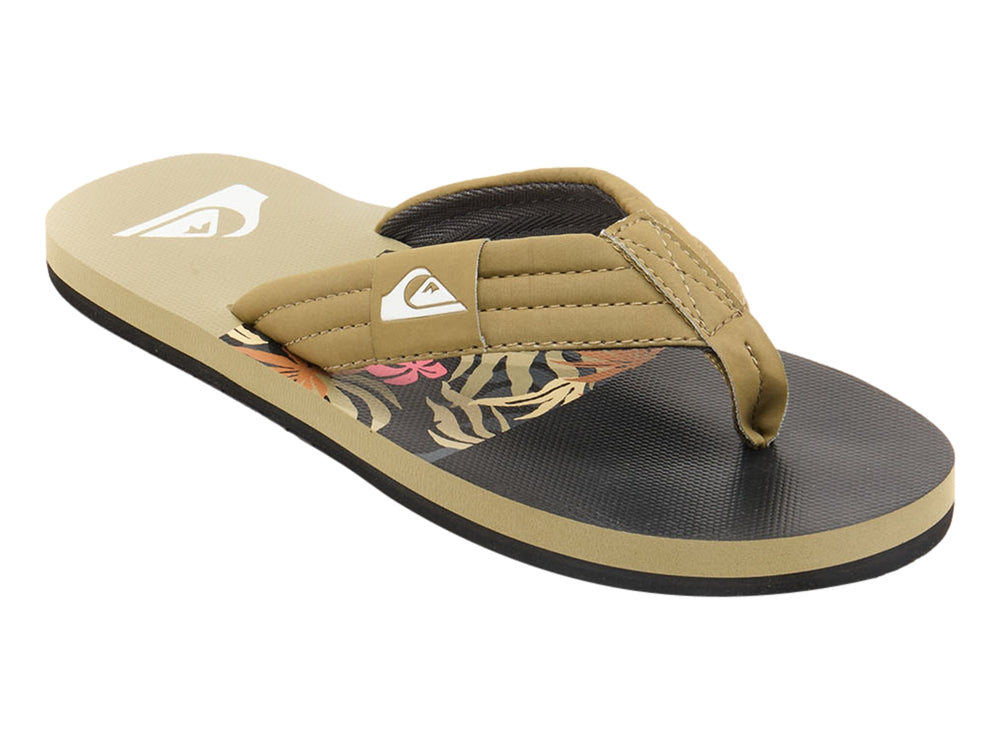 Sandalia de dedo Quiksilver en color oliva con suela negra y correa acolchada.