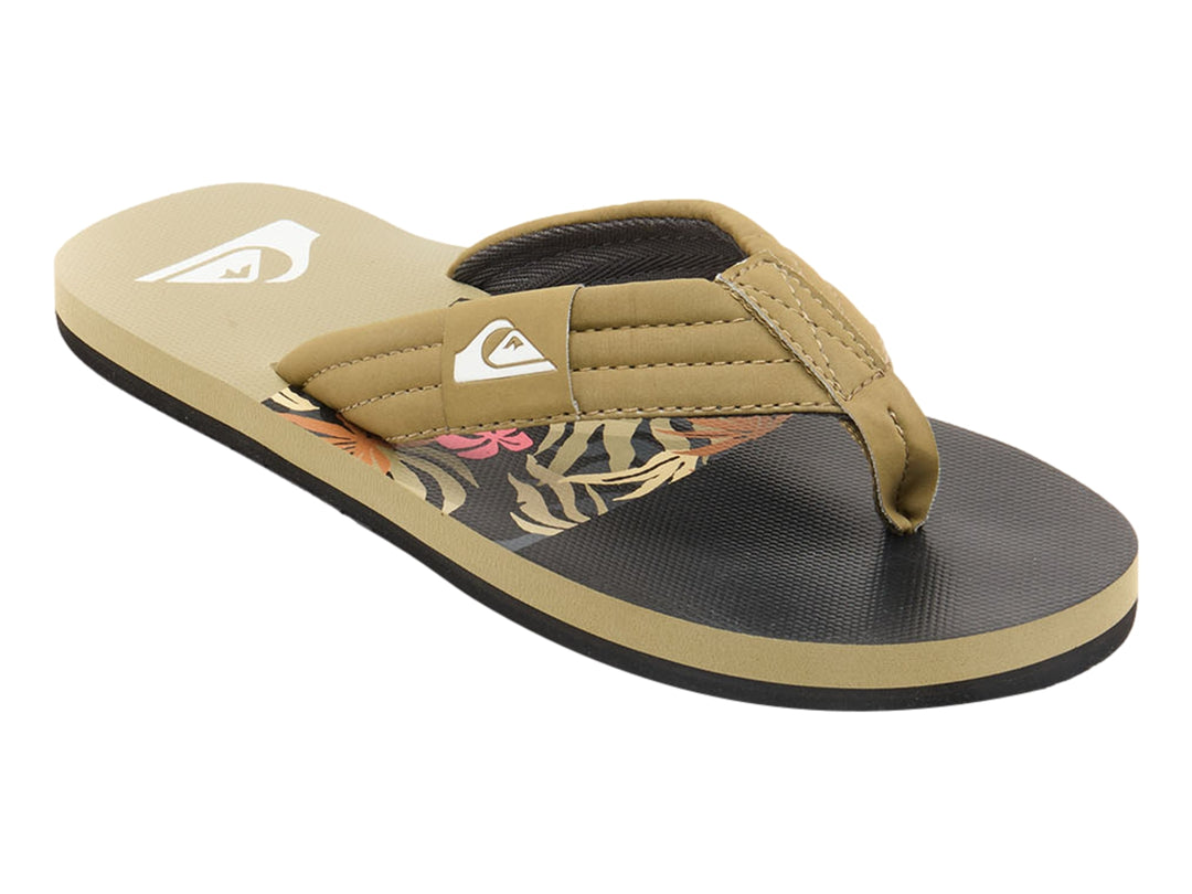 Sandalia de dedo Quiksilver en color oliva con suela negra y correa acolchada.