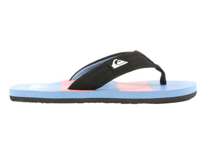 Sandalias de dedo Quiksilver con correa negra y plantilla en colores azul y coral.