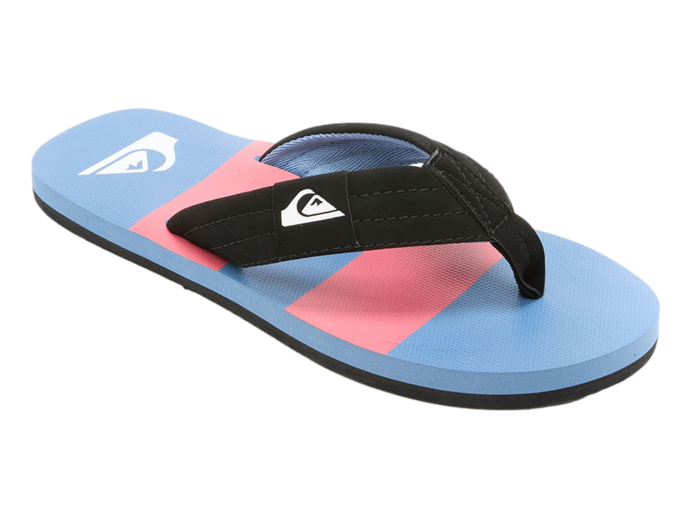 Sandalias de dedo Quiksilver con correa negra y plantilla en colores azul y coral.