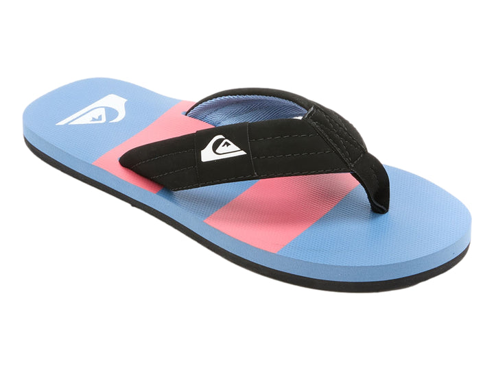Sandalias de dedo Quiksilver con correa negra y plantilla en colores azul y coral.