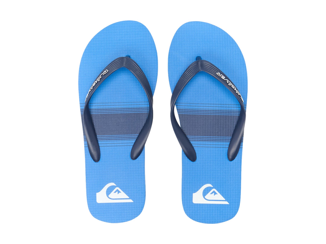 Sandalias Quiksilver azules con tiras azul marino y suela negra.