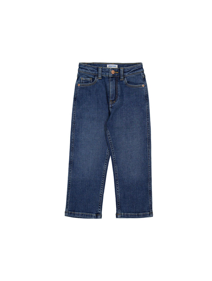Pantalón tejano básico para niño en color azul oscuro.