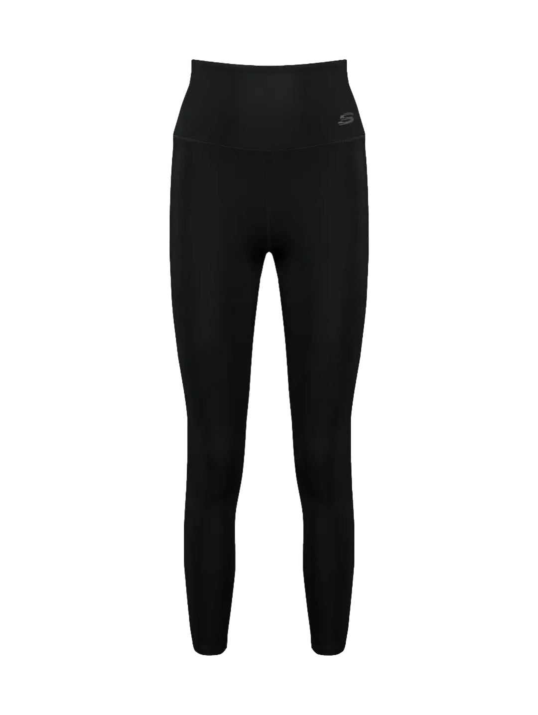 Mujer vistiendo leggings deportivos de color negro marca Skechers, ajustados al cuerpo y de talle alto.
