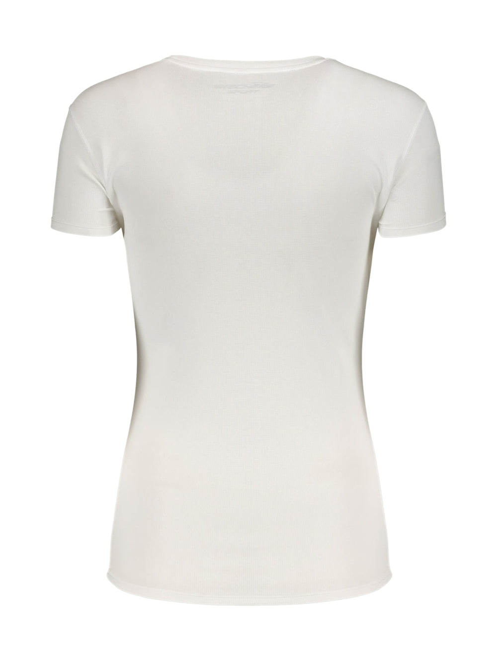 Playera deportiva blanca de manga corta y cuello redondo de la marca Skechers.