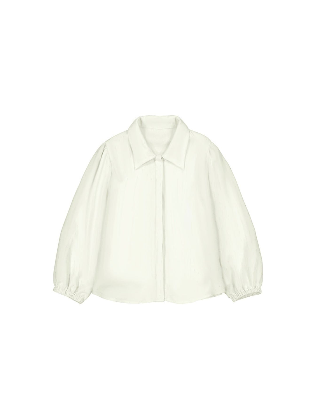 Blusa para niña de color nata con cuello y mangas largas con puños elásticos.