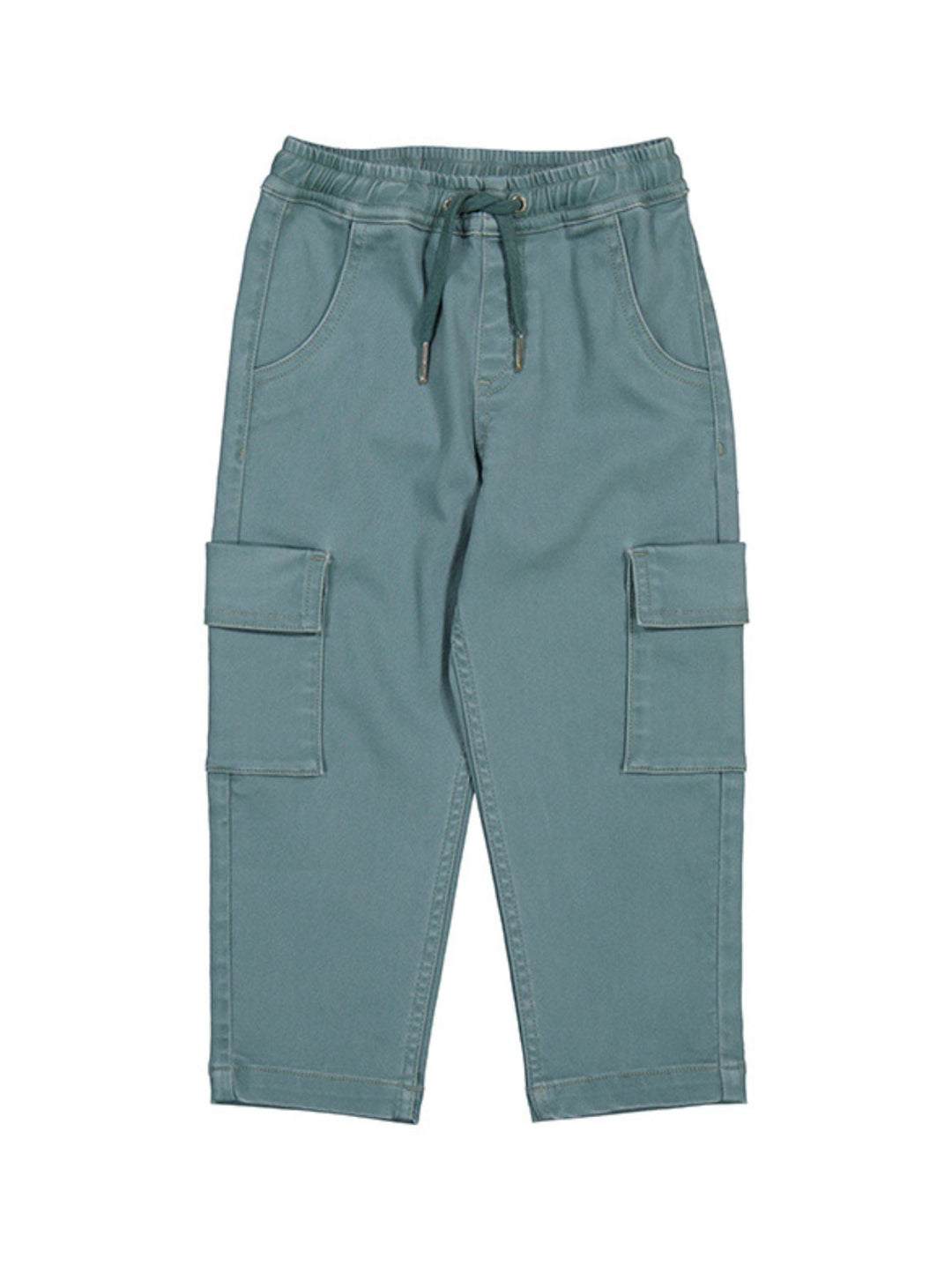 Pantalón cargo color salvia para niña con cintura elástica y bolsillos laterales.
