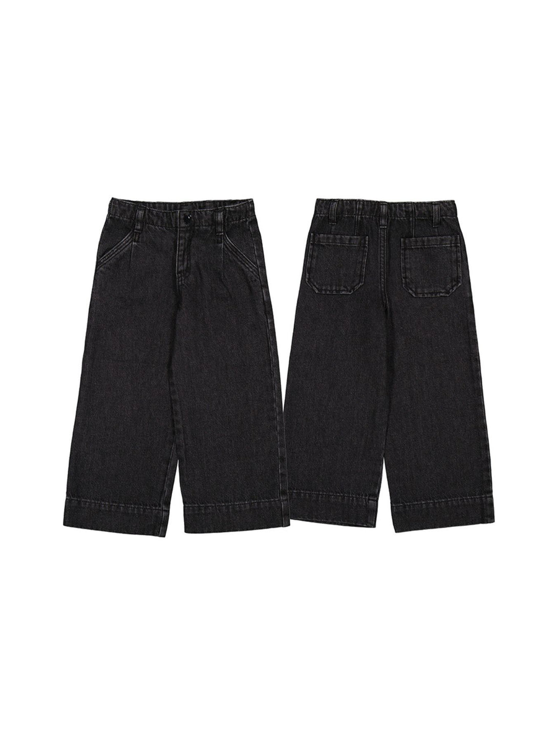 Pantalón negro de pierna ancha para niña marca Mayoral, vista frontal y posterior.