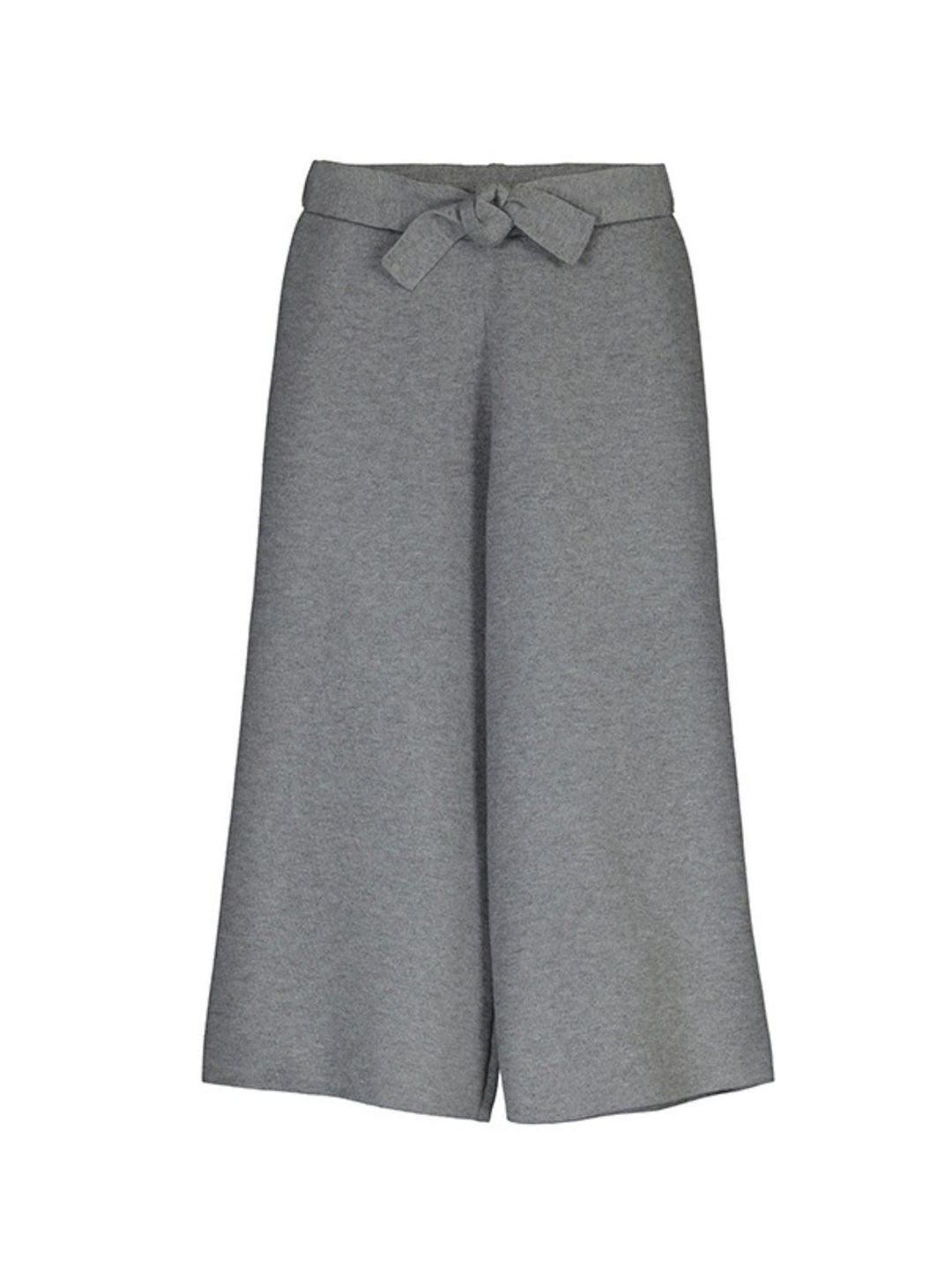 Pantalón culotte de tricot color gris acero con cinturón anudado en la cintura para niña.