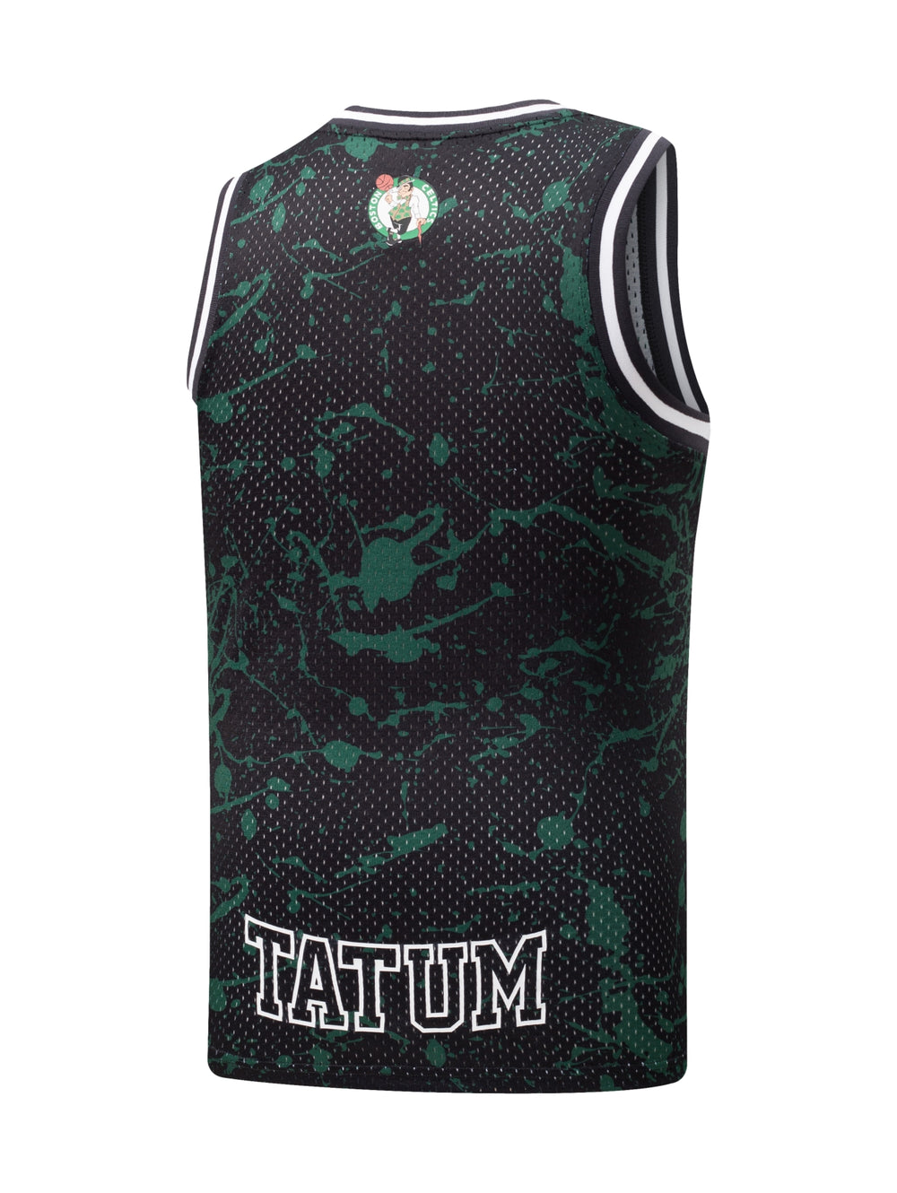 Jersey de baloncesto sin mangas color negro y verde con la palabra CELTICS y el número 0.
