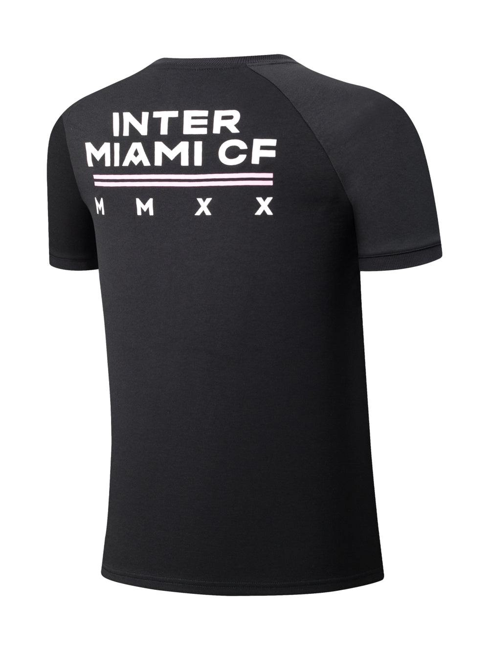 Camiseta deportiva negra de manga corta con el escudo del Inter Miami CF en el pecho.