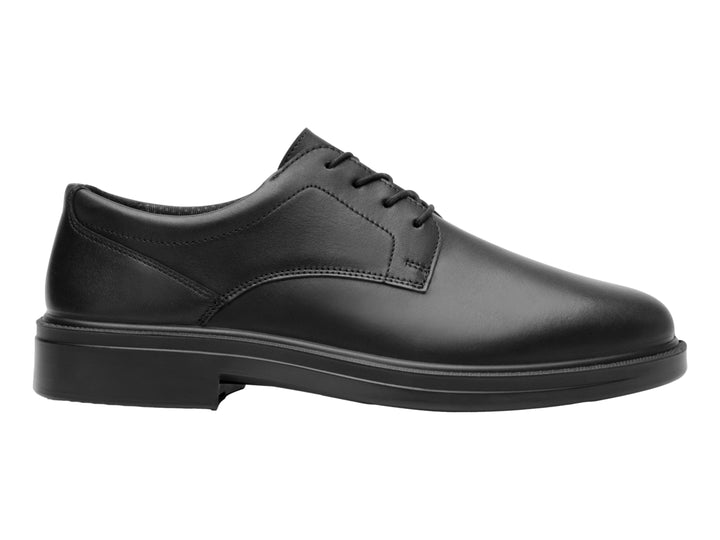 Zapato formal para hombre de color negro, material de cuero liso con cordones.