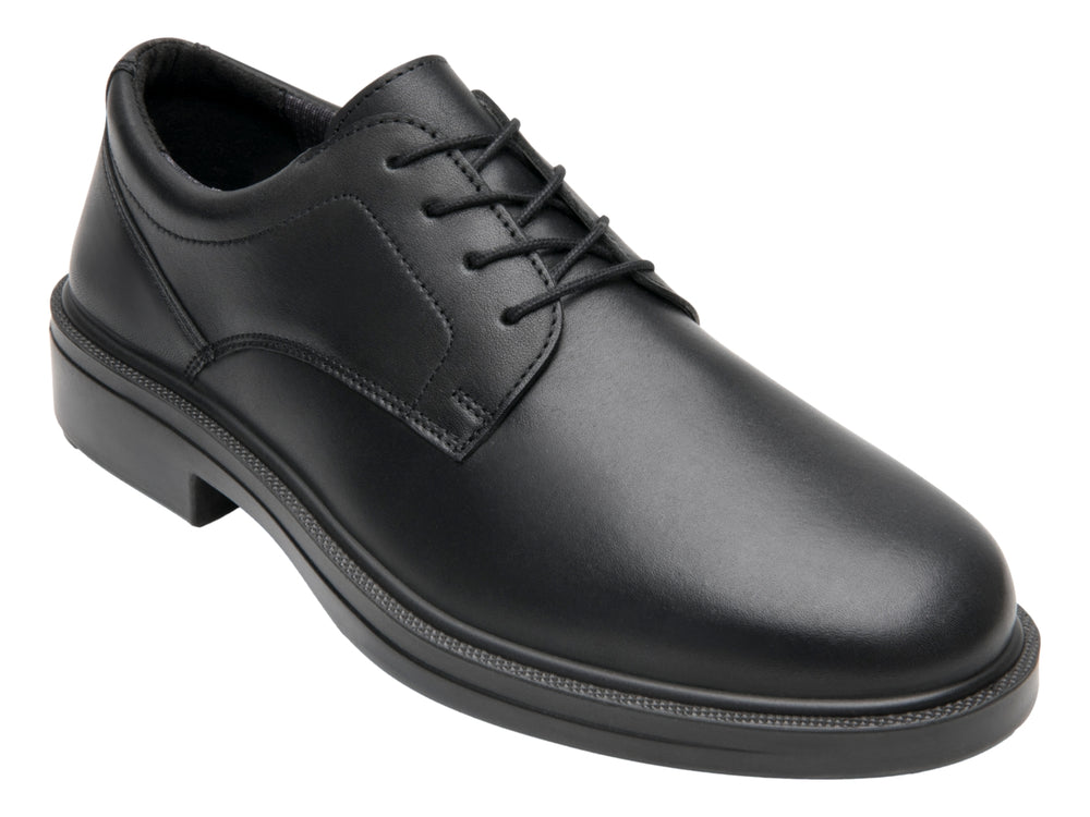 Zapato formal para hombre de color negro, material de cuero liso con cordones.