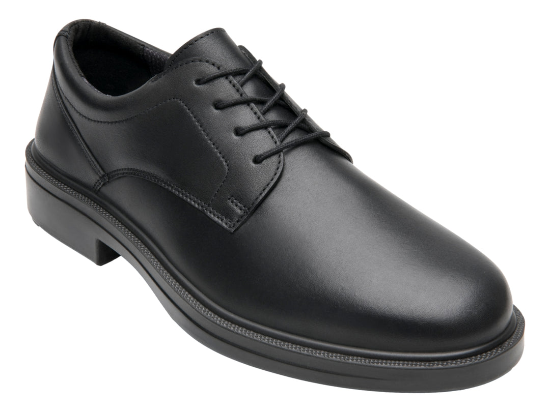 Zapato formal para hombre de color negro, material de cuero liso con cordones.