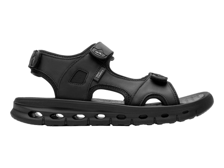 Sandalia Flexi color negro para hombre con tiras ajustables y suela gruesa con perforaciones.