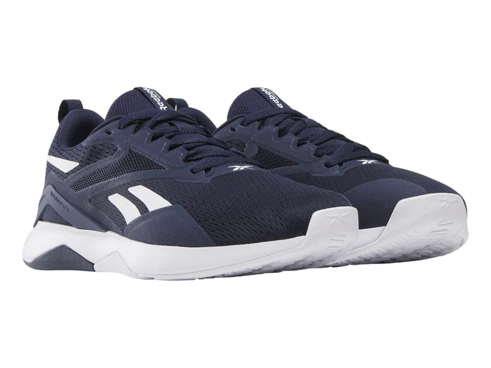 Tenis deportivos Reebok NanoFlex TR 2 en color azul marino con detalles y suela en blanco.