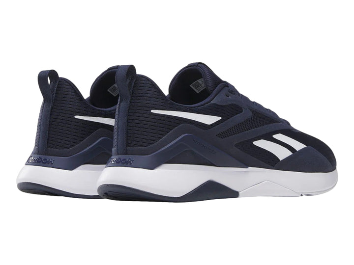 Tenis deportivos Reebok NanoFlex TR 2 en color azul marino con detalles y suela en blanco.