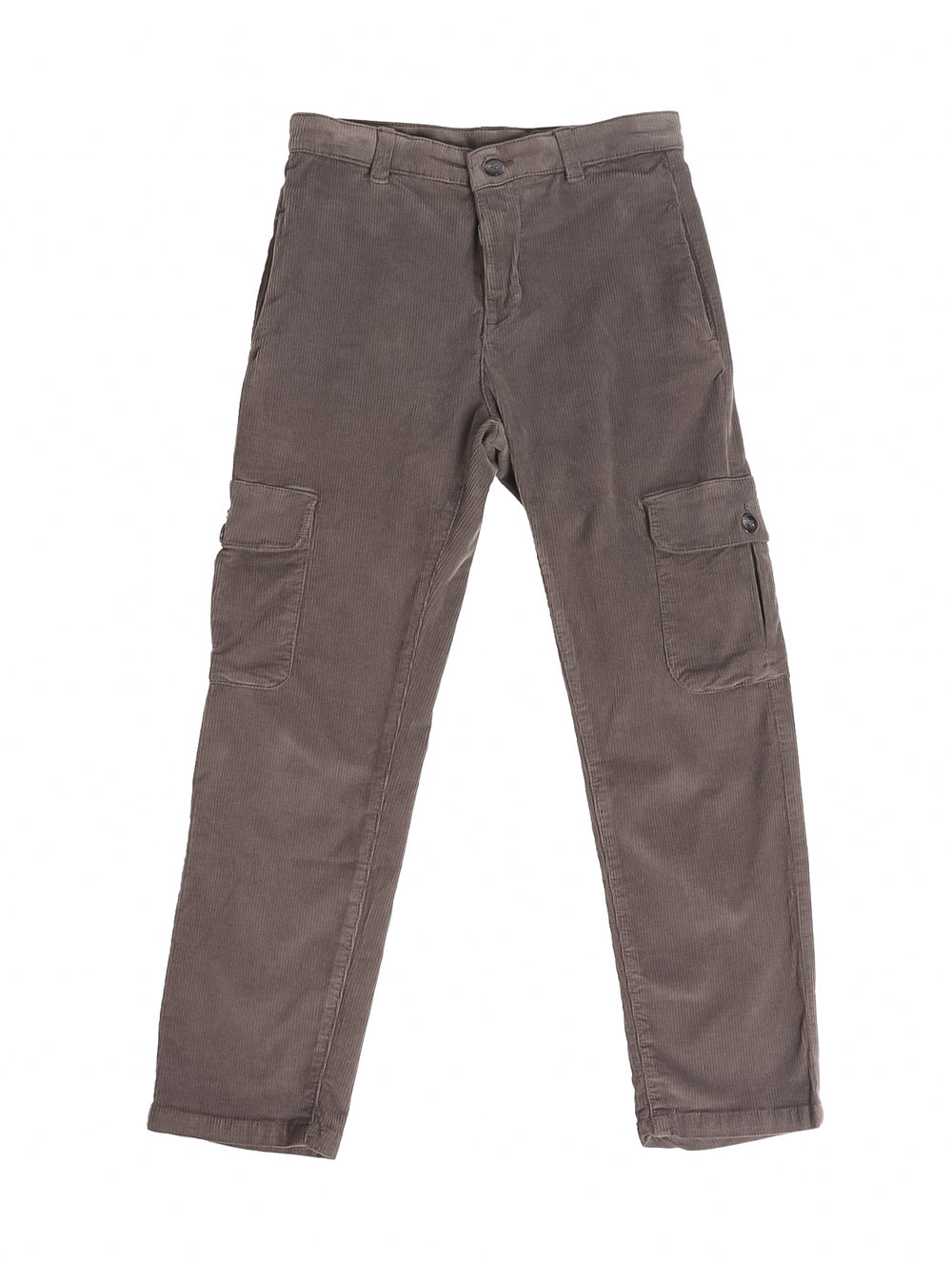 Pantalón cargo de pana color pizarra para niño con bolsillos laterales.