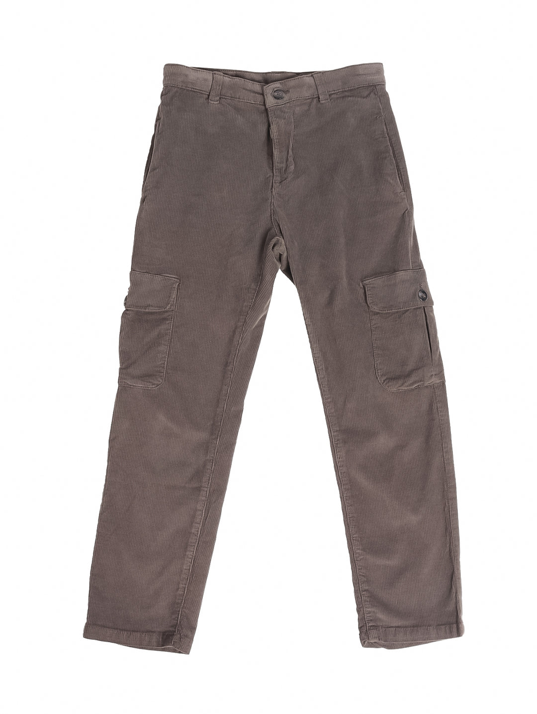Pantalón cargo de pana color pizarra para niño con bolsillos laterales.