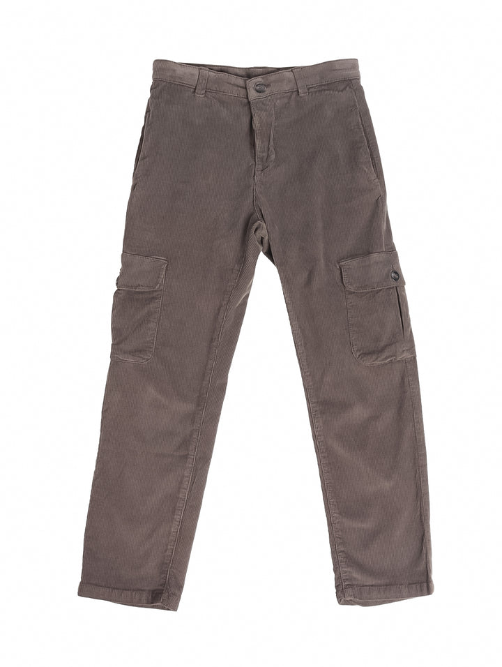 Pantalón cargo de pana color pizarra para niño con bolsillos laterales.