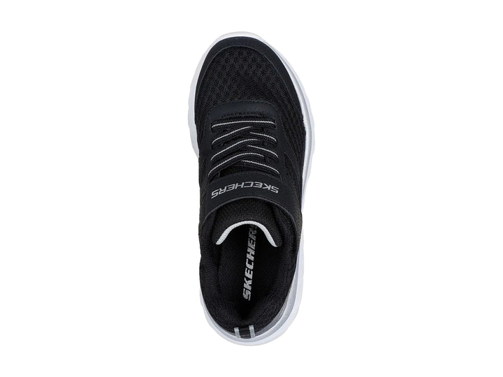 Tenis deportivos Skechers color negro con suela blanca y cierre de velcro para Niño.