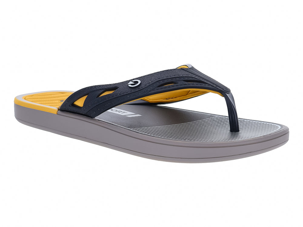 Sandalia Cartago en colores gris, negro y amarillo con diseño casual y deportivo.