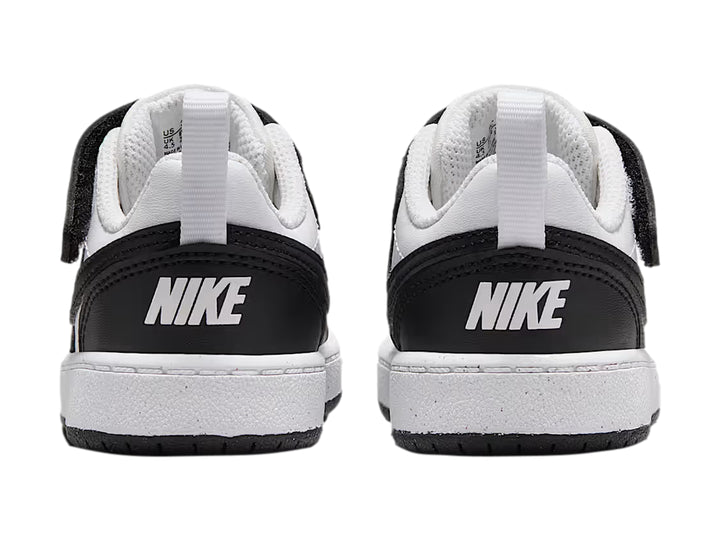 Tenis Nike Court Borough Low Recraft para bebé en colores blanco y negro con cierre de velcro.