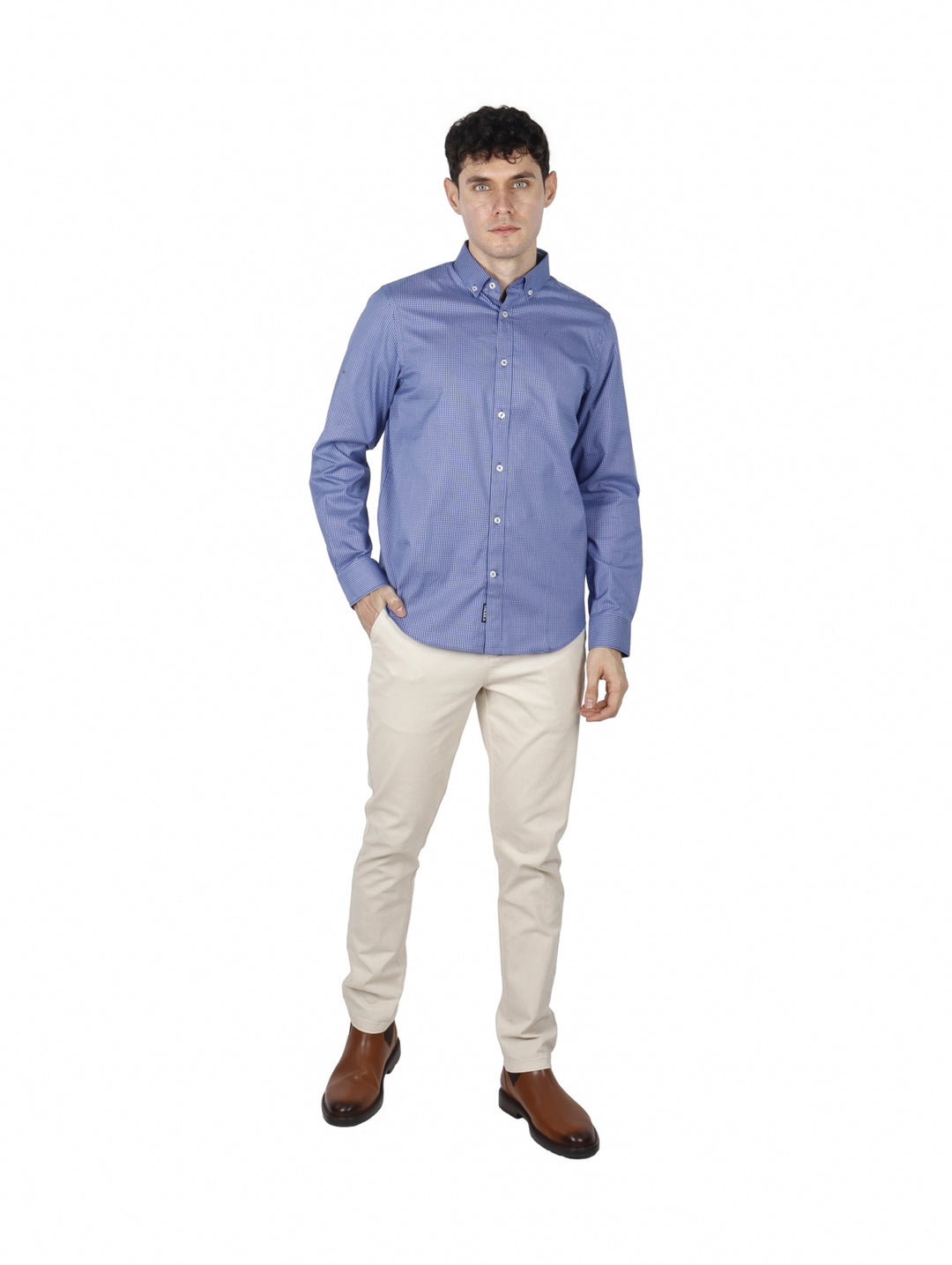 Camisa Perry Ellis a Cuadros Color Navy para Hombre