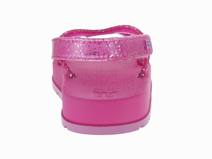 Sandalias rosa glitter para niña con suela de plataforma gruesa y correa ajustable.