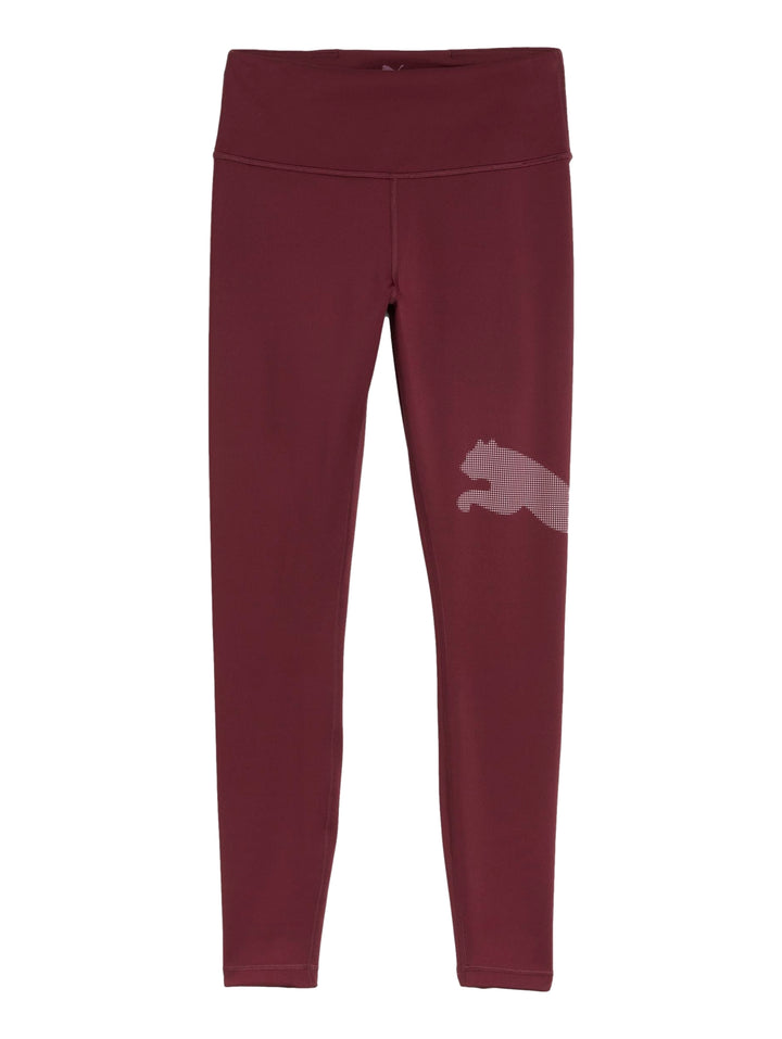 Leggings deportivos PUMA color rojo rubí, cintura alta y ajuste ceñido.