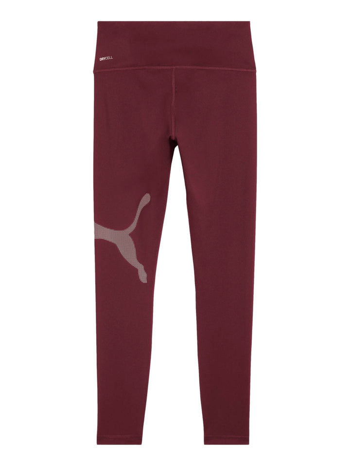 Leggings deportivos PUMA color rojo rubí, cintura alta y ajuste ceñido.