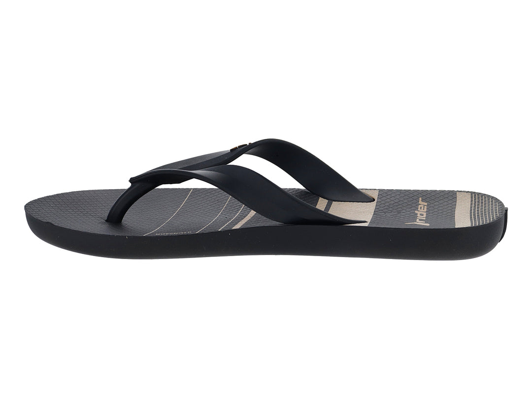 Sandalia Rider color negro con rayas beige, diseño urbano y casual.