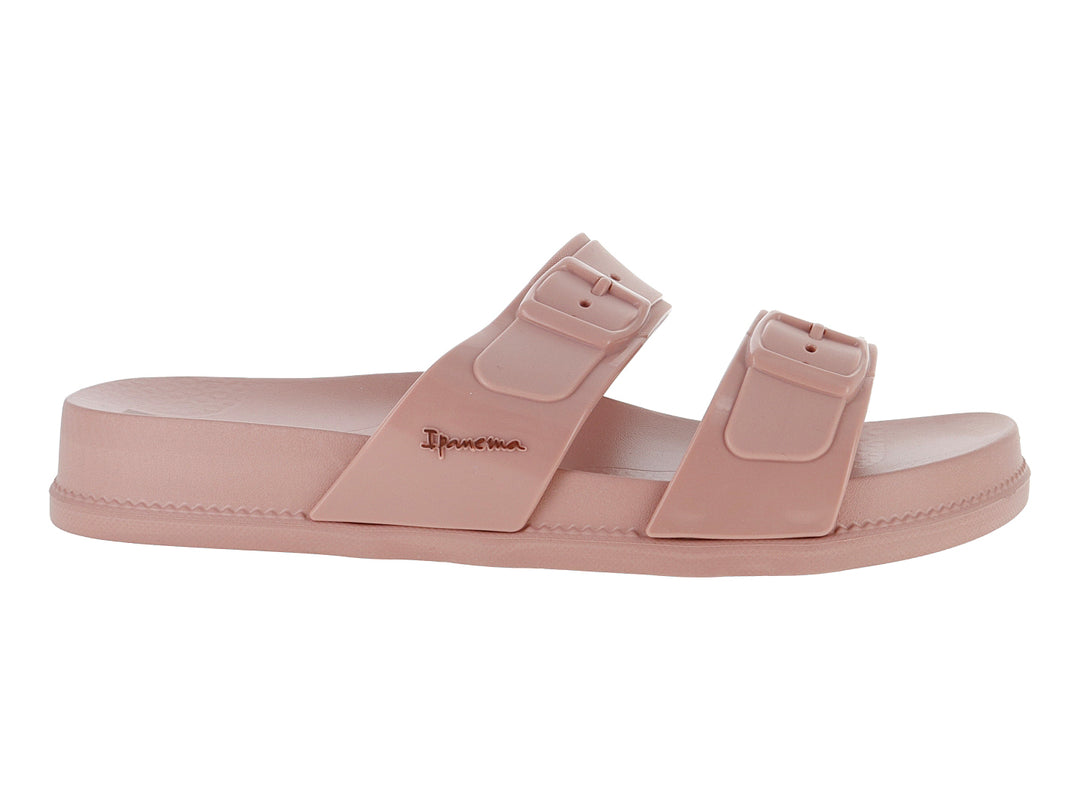 Sandalia slide Ipanema color rosa marrón con dos correas y hebillas.
