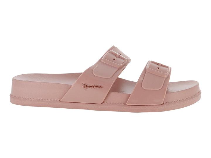 Sandalia slide Ipanema color rosa marrón con dos correas y hebillas.