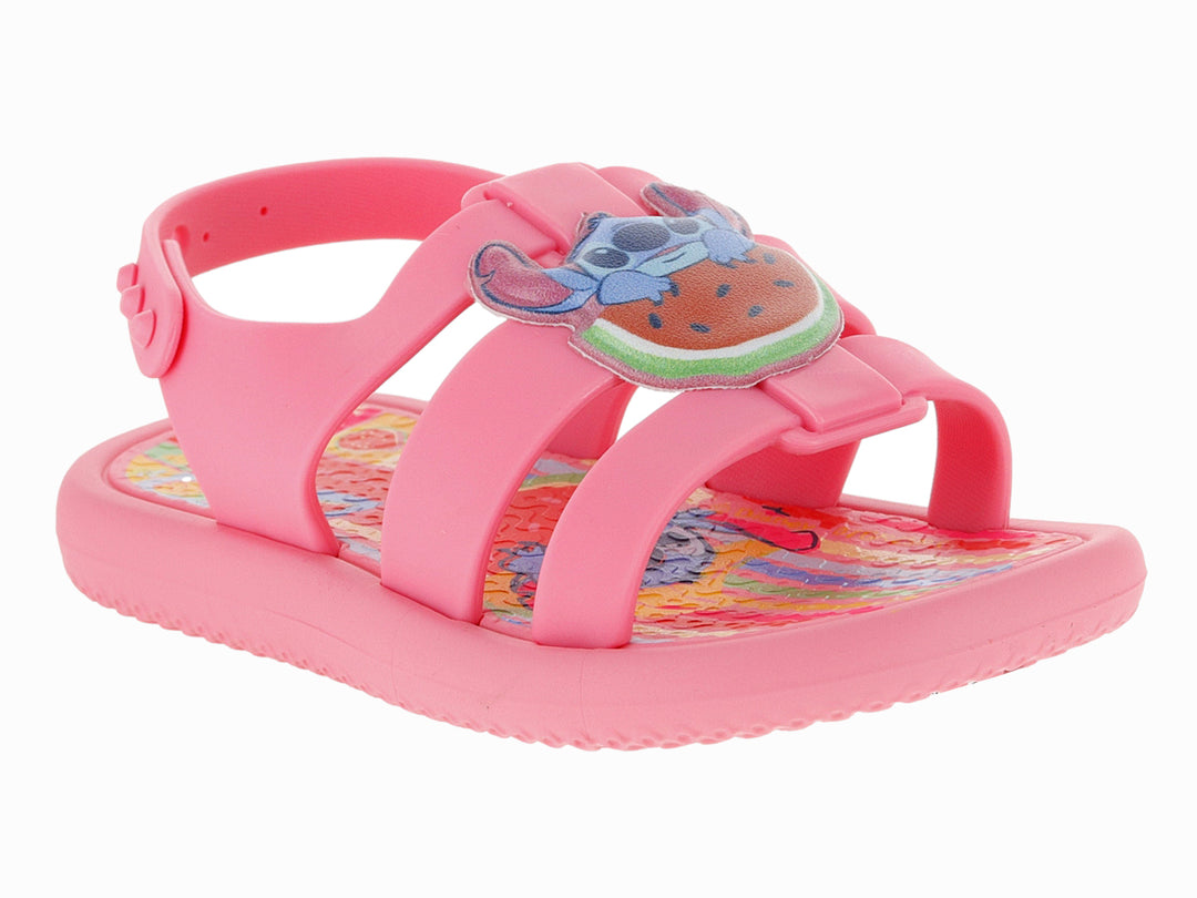 Sandalia rosa para bebé de la marca Ipanema Disney con correa ajustable y detalle decorativo frontal.