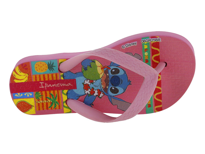 Sandalia de dedo rosa marca Ipanema Disney con estampado del personaje Stitch en la plantilla.