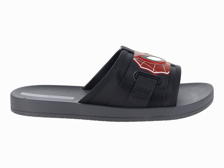 Sandalia slide Ipanema Disney en color gris y negro con detalle rojo de Spider-Man.