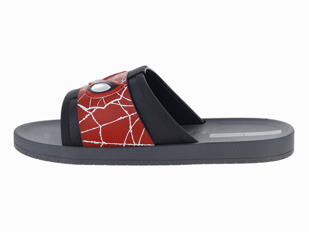 Sandalia slide Ipanema Disney en color gris y negro con detalle rojo de Spider-Man.