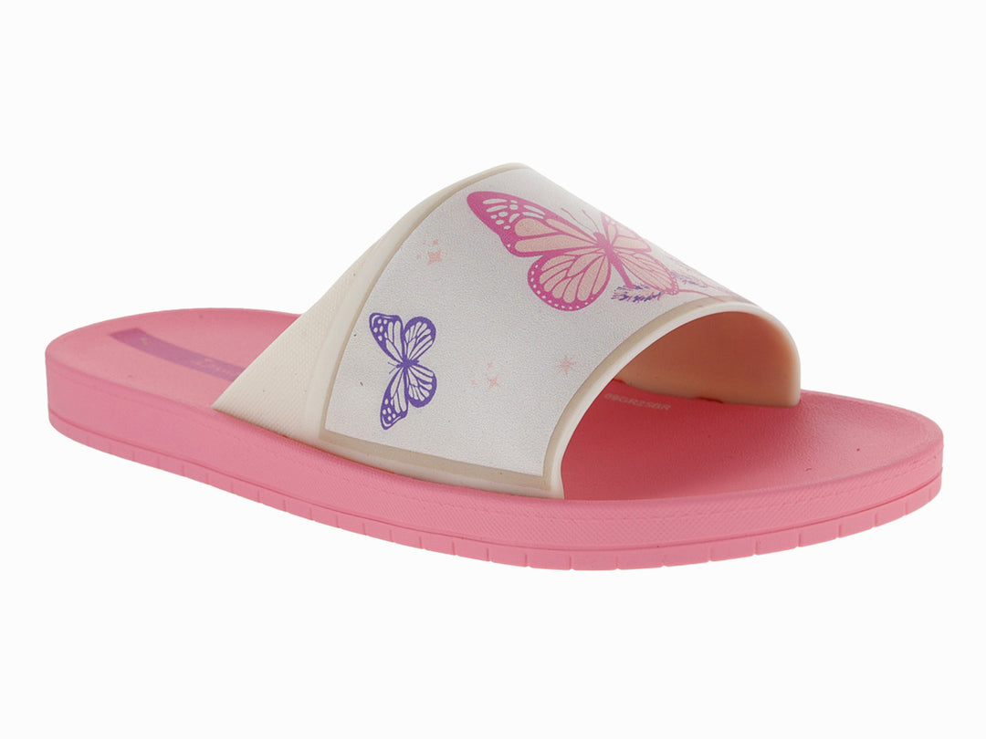 Sandalia Ipanema color rosa y blanco con estampado de mariposas en la banda.