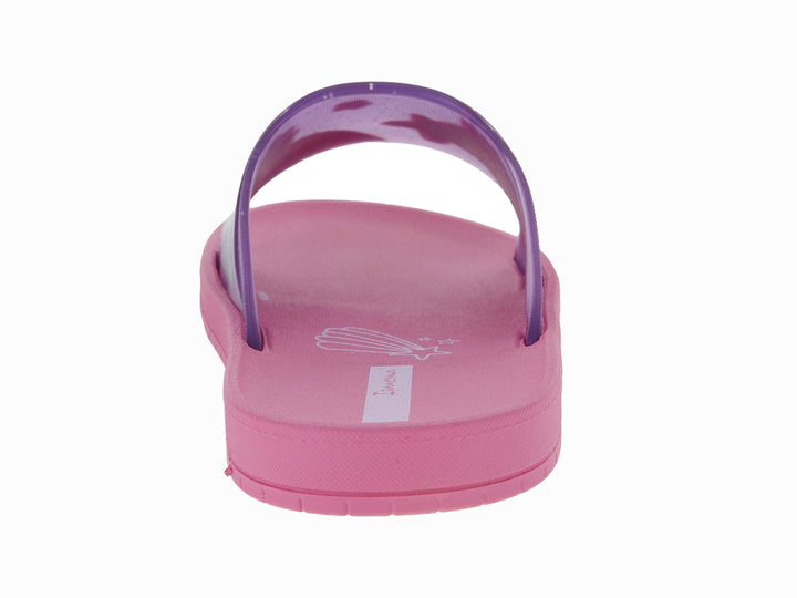 Sandalias slide Ipanema en color rosa y morado con diseño de estrellas y rayas coloridas en la banda.