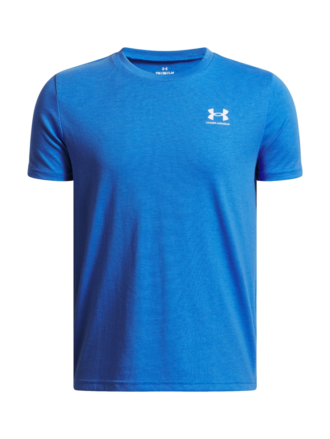 Camiseta deportiva azul de manga corta con logo de Under Armour en el pecho.