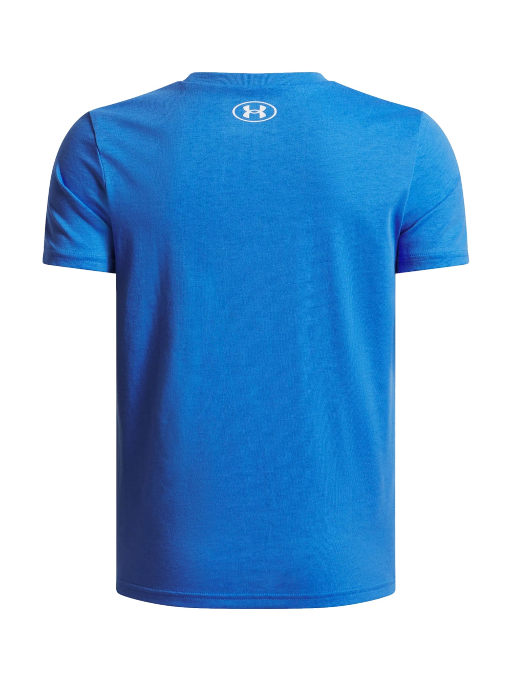 Camiseta deportiva azul de manga corta con logo de Under Armour en el pecho.