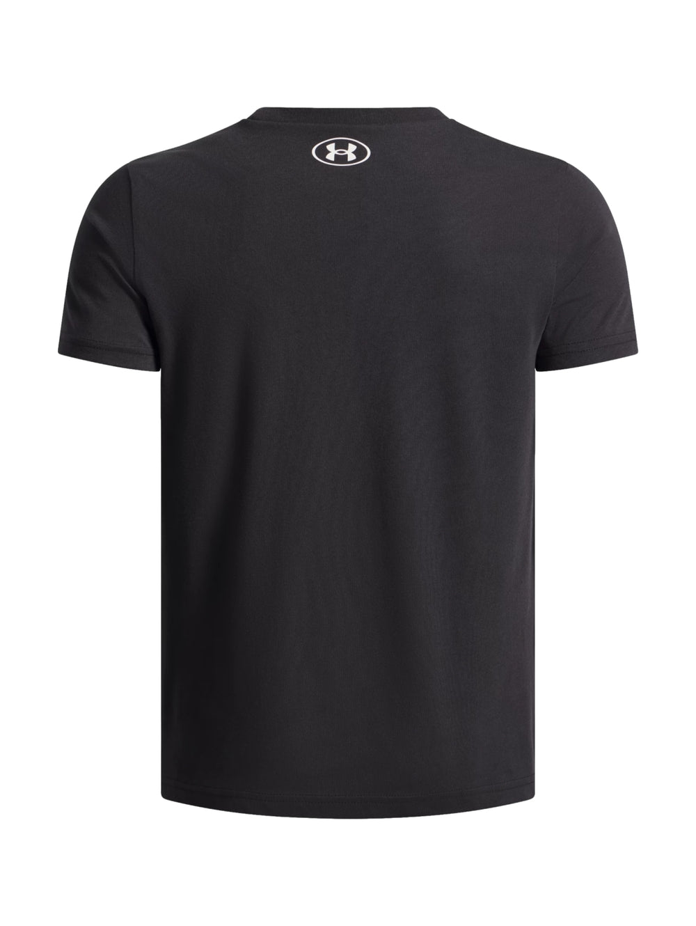 Camiseta deportiva Under Armour de color negro con logotipo estampado en el pecho.